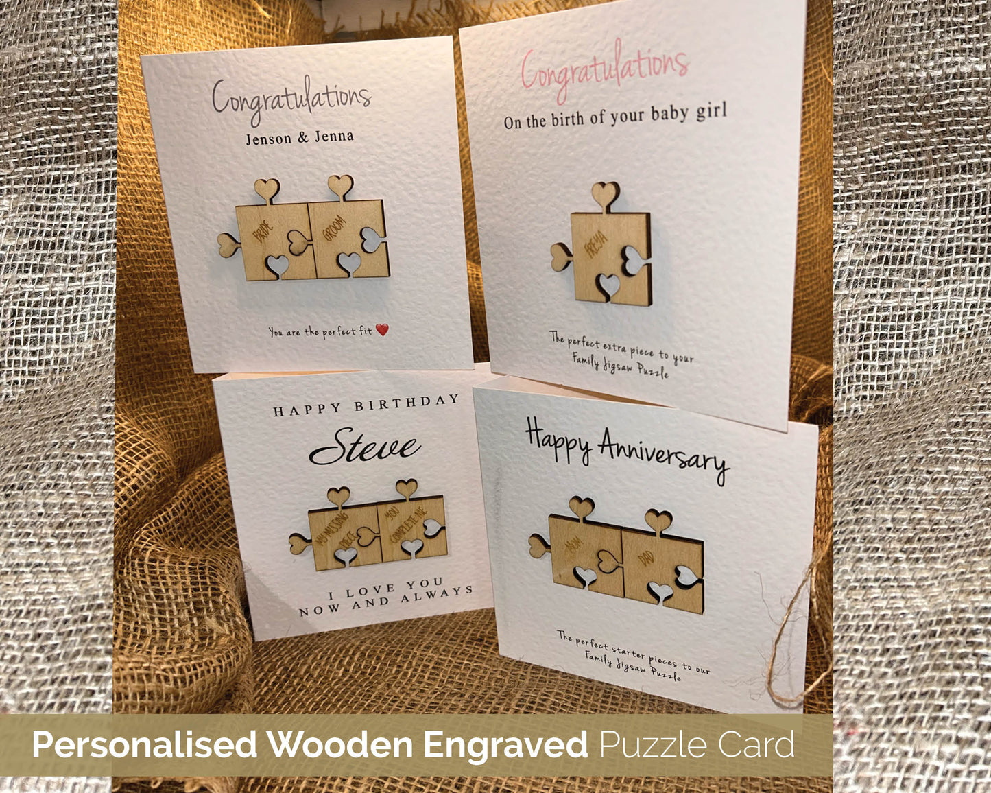 Personalised Anniversary Card Handmade Keepsake Gift Heart Puzzle Pieces 103a