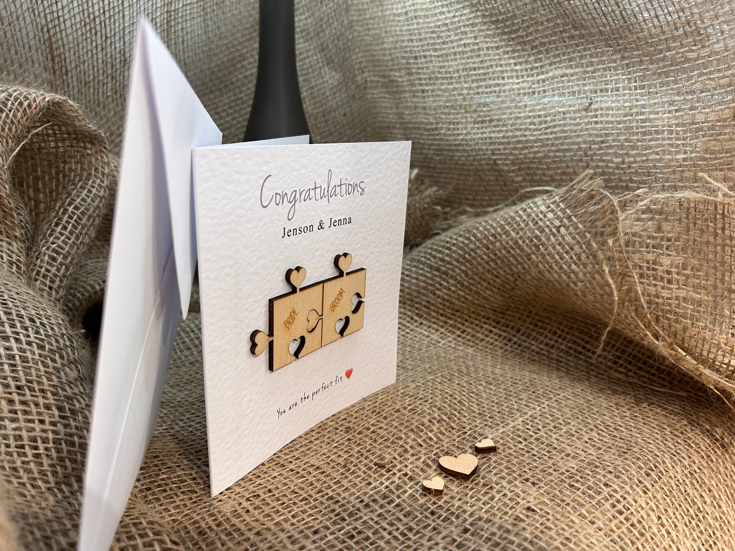 Personalised Wedding Engagement New Home Card Handmade Keepsake Gift Heart Puzzle Pieces 103b