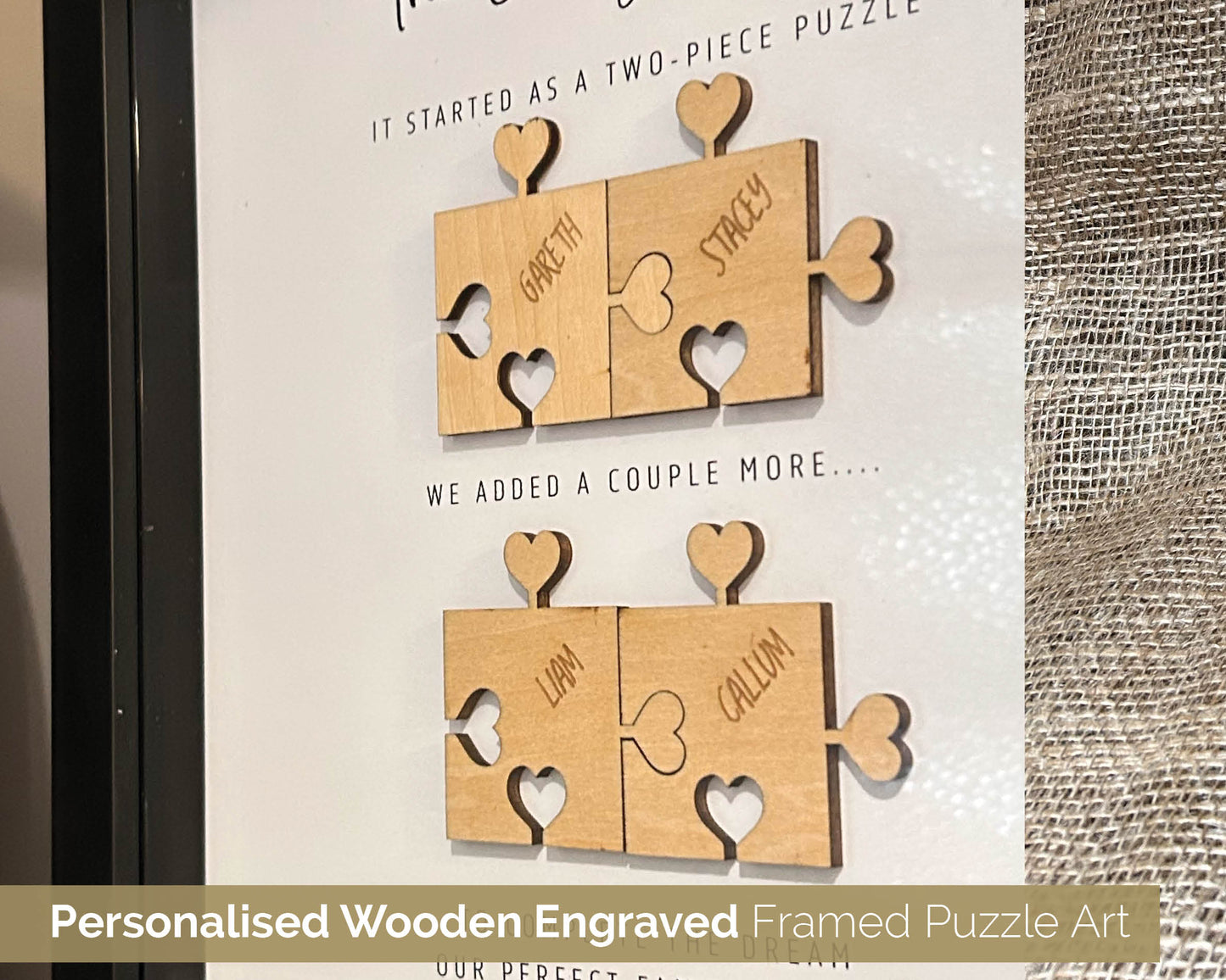 Personalised Framed Family Wall Art - Heart tab Puzzle Pieces - 108