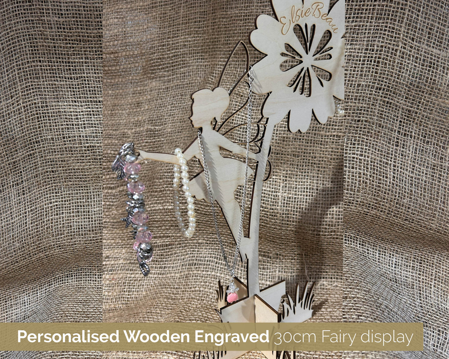 Personalised Wooden Fairy. Freestanding Display, Jewellery Stand or wall art. 30cm Tall Wooden decoration for girl's room 101