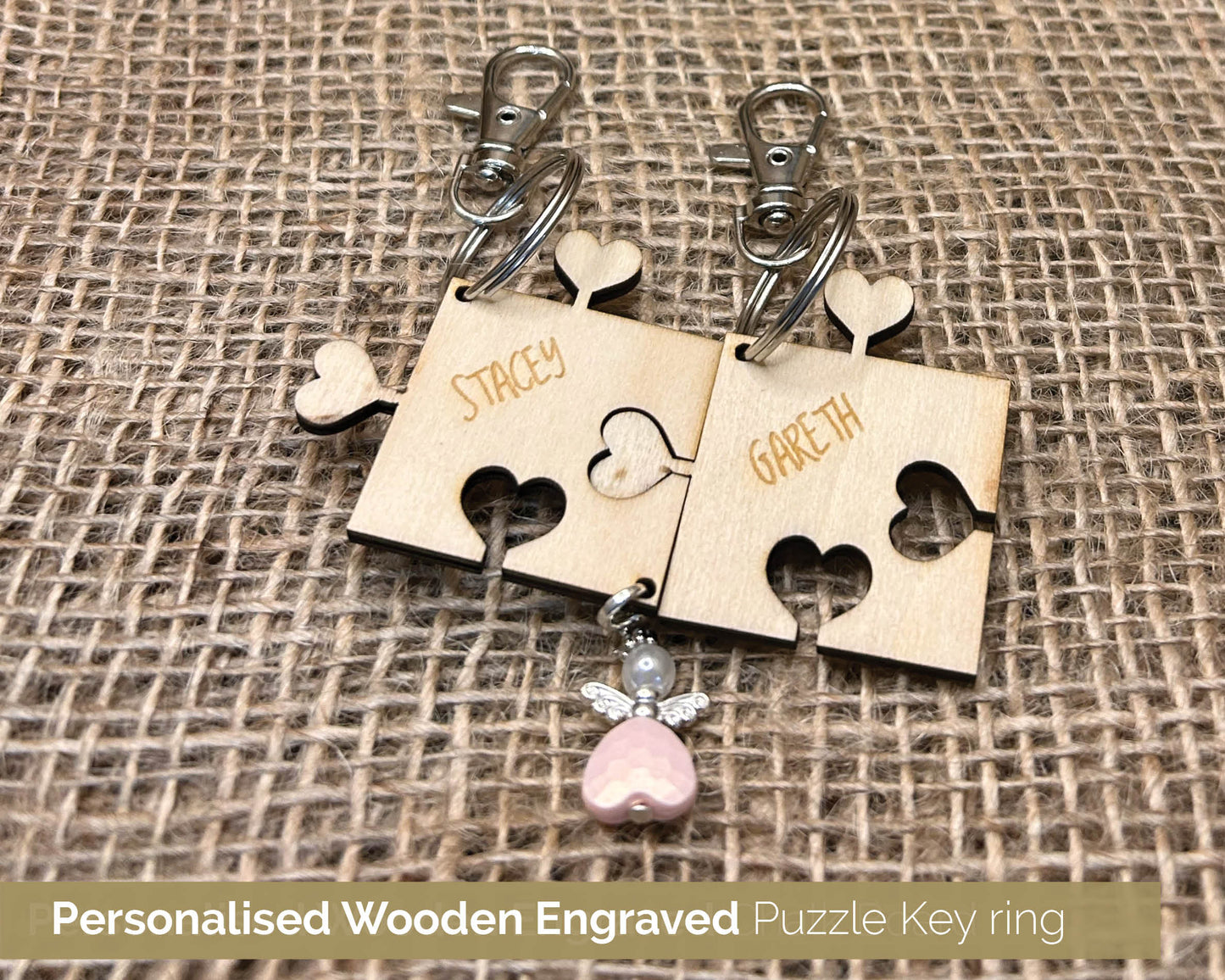 Heart Personalised Puzzle Pieces, Couple Keyring Set, Perfect gift, - 104