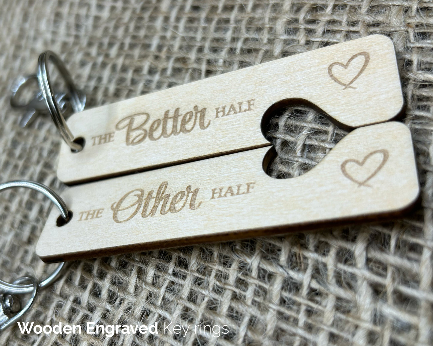 Better / Other half Gift for a couple, His and hers Keyrings Set, Wedding gift, - 04