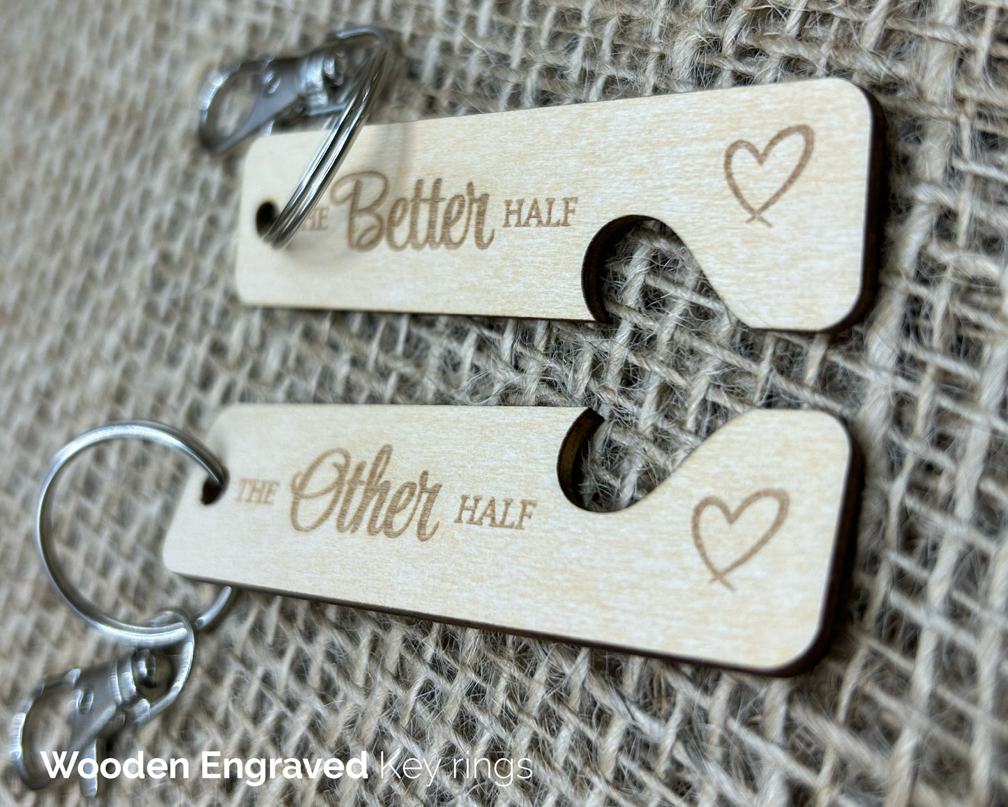 Better / Other half Gift for a couple, His and hers Keyrings Set, Wedding gift, - 04