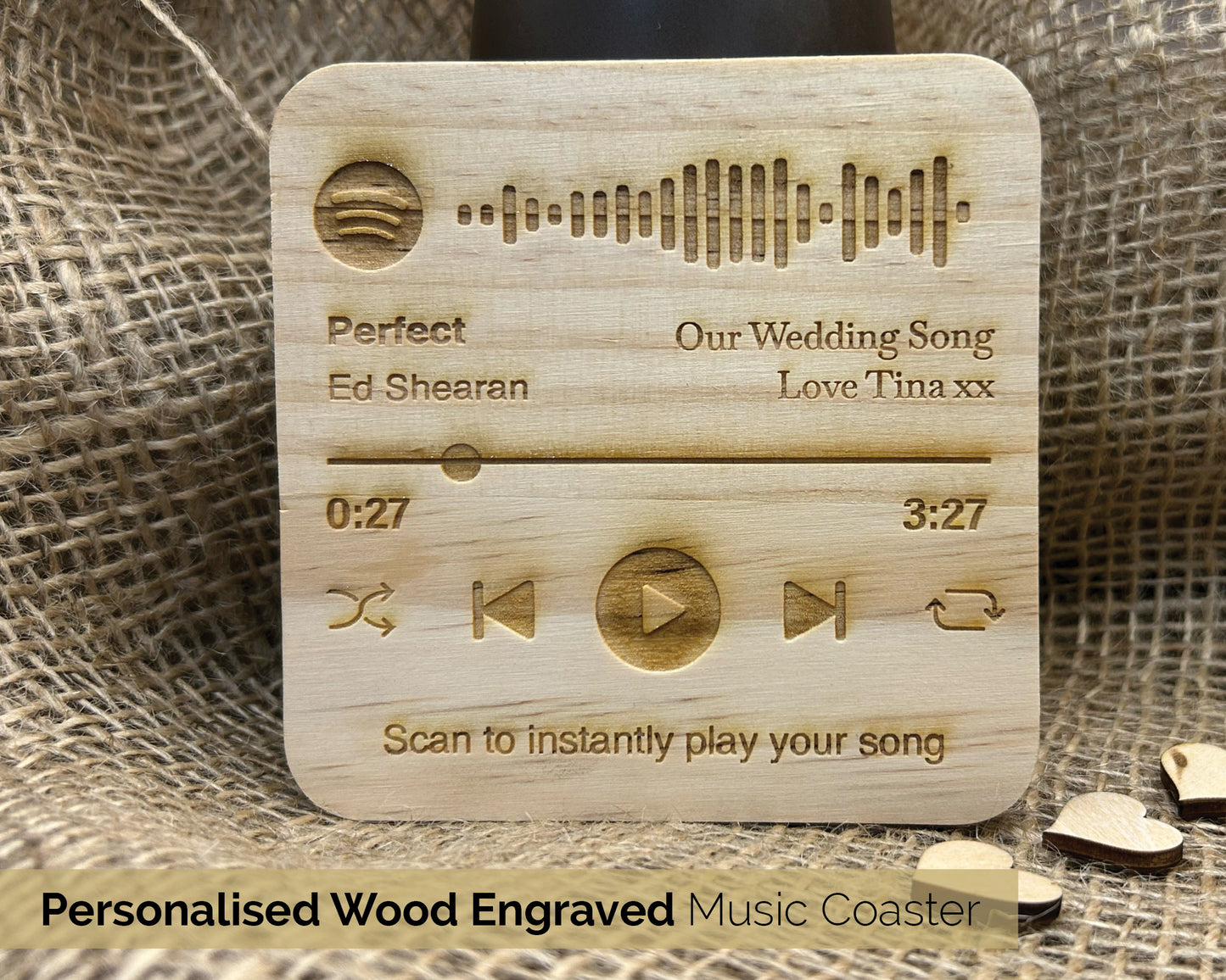 Personalised Spotify Song Wooden Coaster,  Scan Spotify Code Song, great for that special occasion -code 06