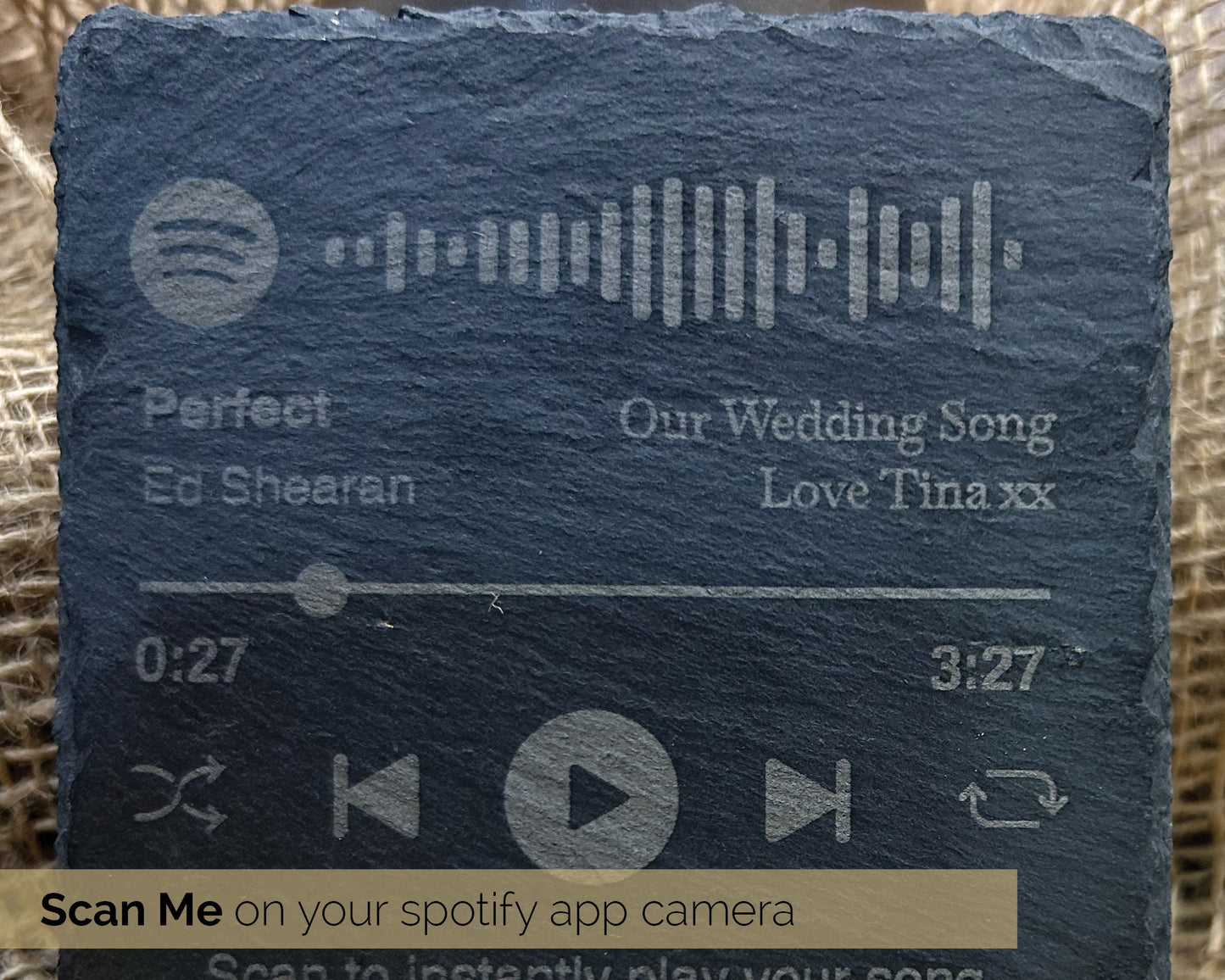 Personalised Spotify Song Slate Coaster,  Scan Spotify Code Song, great for that special occasion -code 07