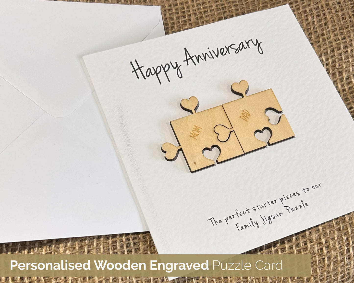 Personalised Anniversary Card Handmade Keepsake Gift Heart Puzzle Pieces 103a