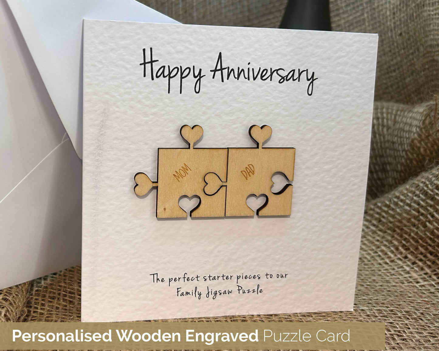 Personalised Anniversary Card Handmade Keepsake Gift Heart Puzzle Pieces 103a