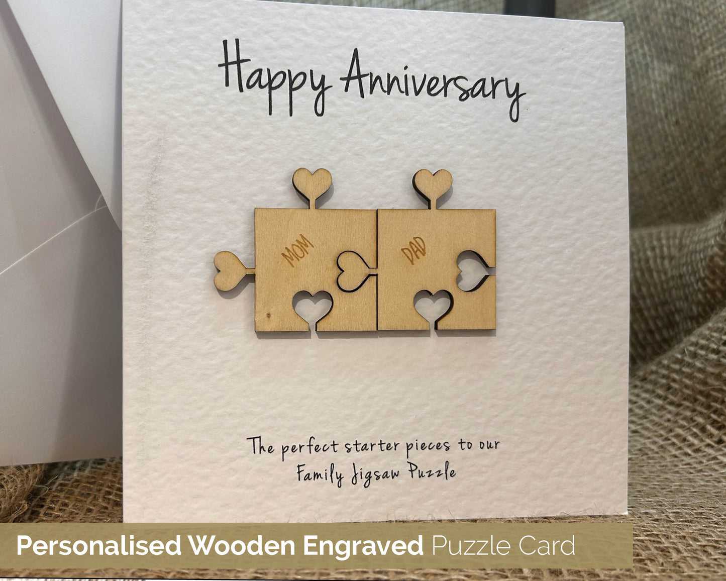 Personalised Anniversary Card Handmade Keepsake Gift Heart Puzzle Pieces 103a