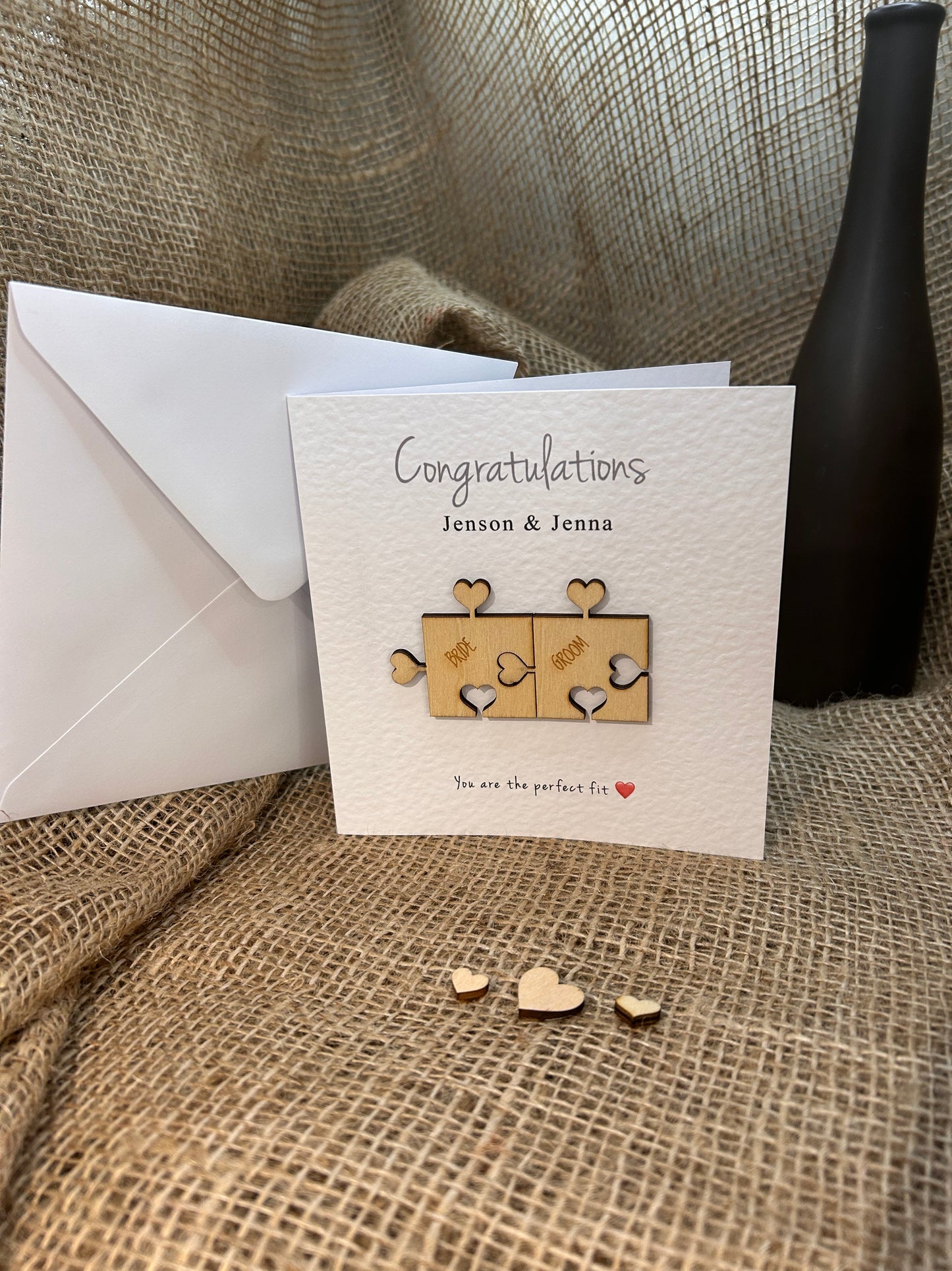 Personalised Wedding Engagement New Home Card Handmade Keepsake Gift Heart Puzzle Pieces 103b