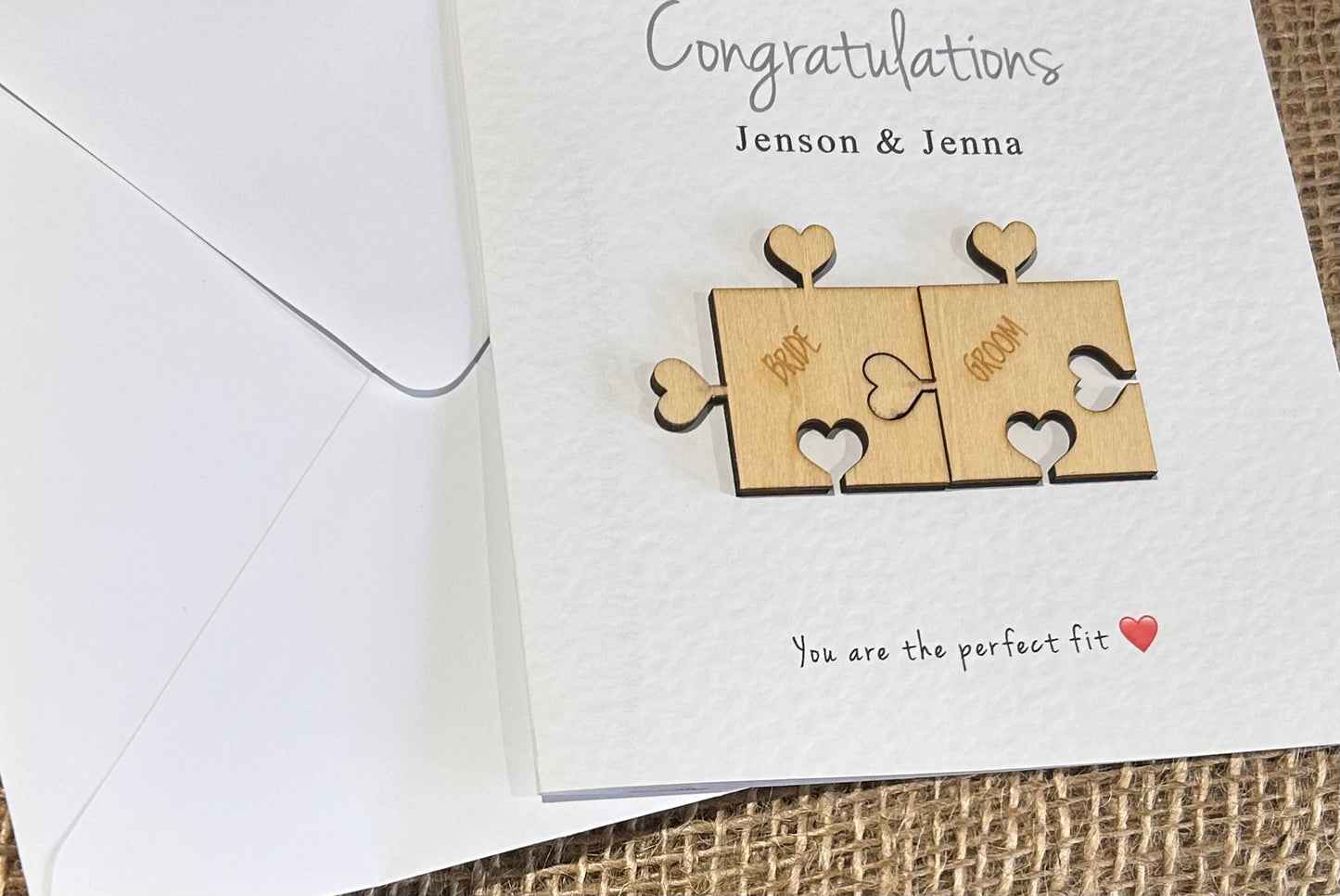 Personalised Wedding Engagement New Home Card Handmade Keepsake Gift Heart Puzzle Pieces 103b