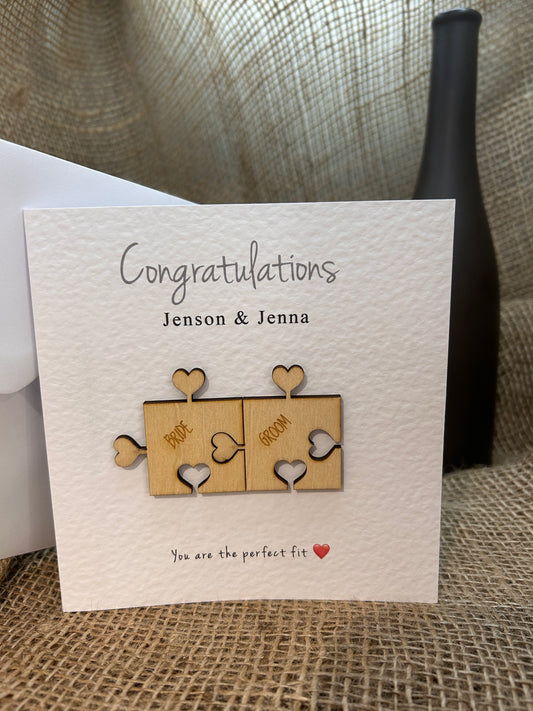 Personalised Wedding Engagement New Home Card Handmade Keepsake Gift Heart Puzzle Pieces 103b