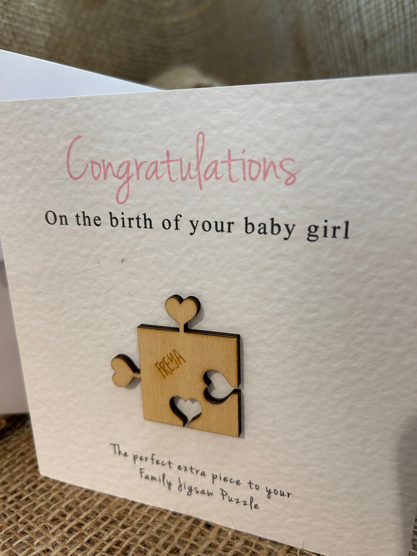 Personalised New Baby boy or girl Card Handmade Keepsake Gift Heart Puzzle Pieces 103c