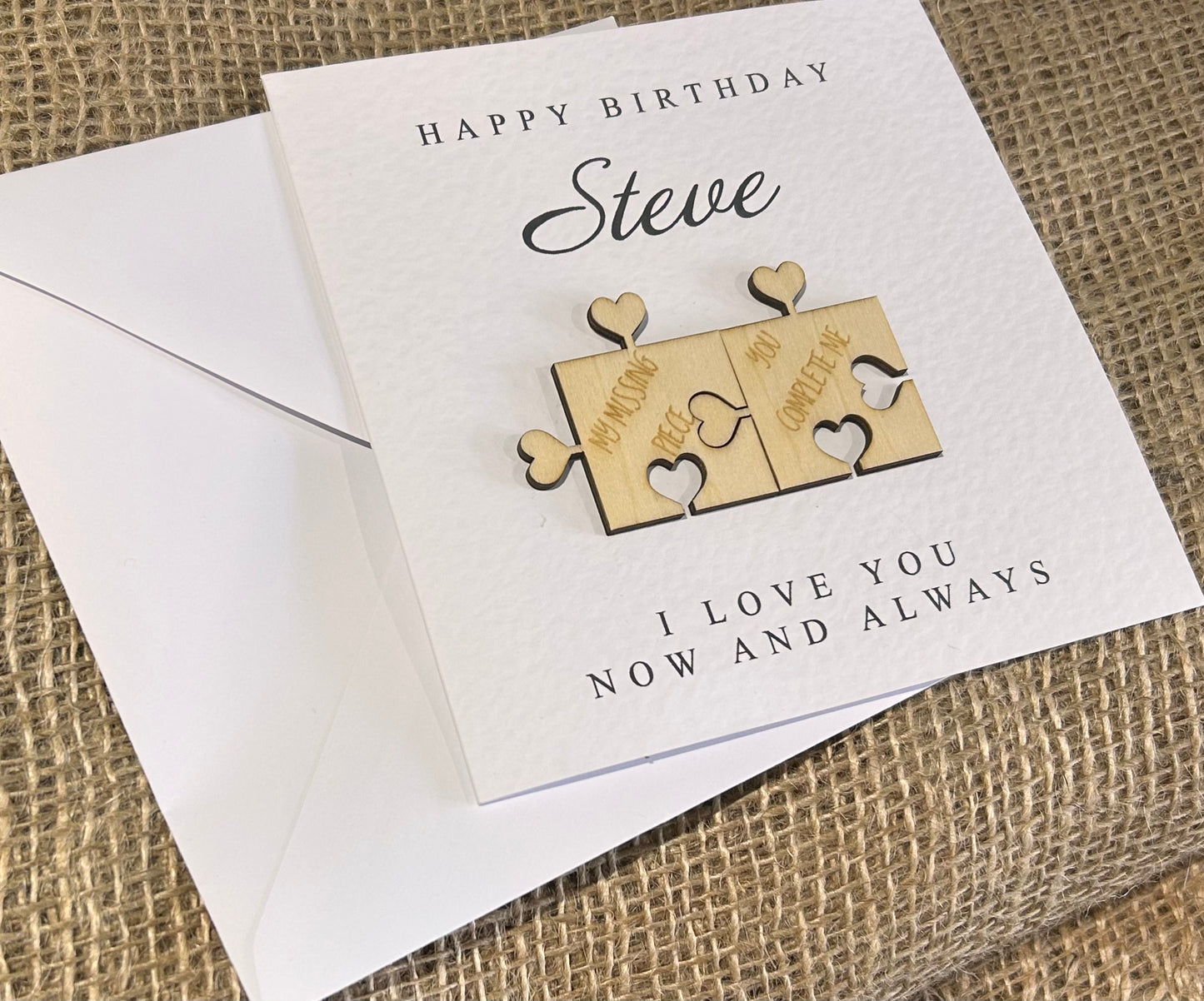 Personalised Birthday Card Handmade Keepsake Gift Heart Puzzle Pieces 103d