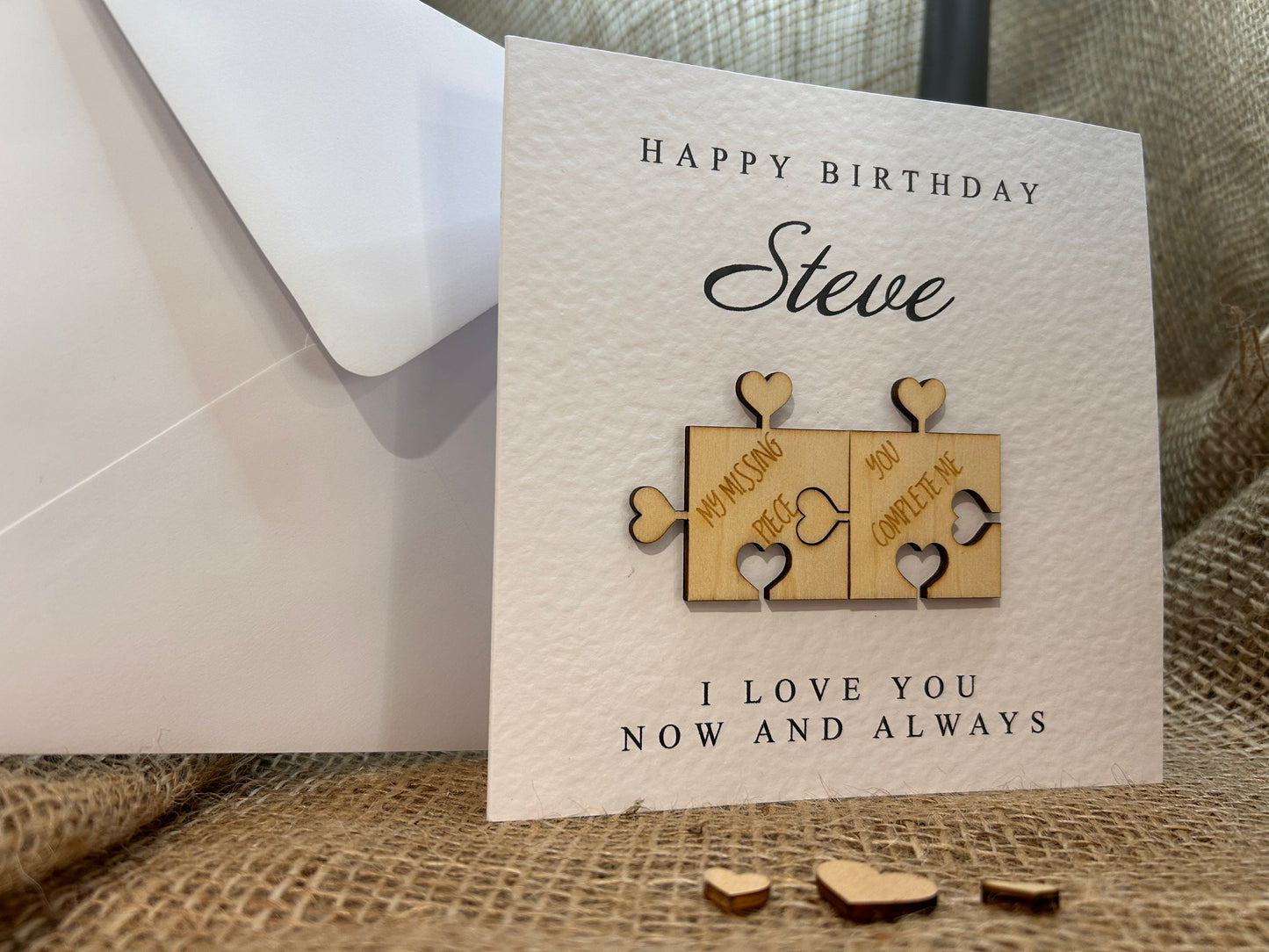 Personalised Birthday Card Handmade Keepsake Gift Heart Puzzle Pieces 103d