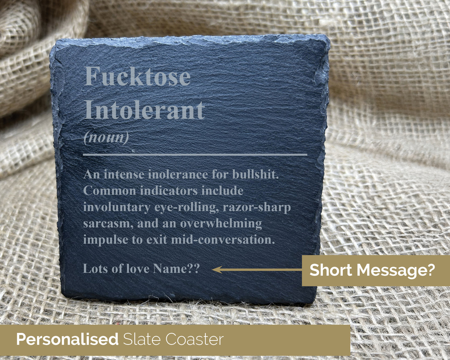 Fucktose Intolerant Definition Slate Coaster | Teacher | Colleague | Gift | Present | Friend | Manager | Work | Funny | Amusing Gift -23