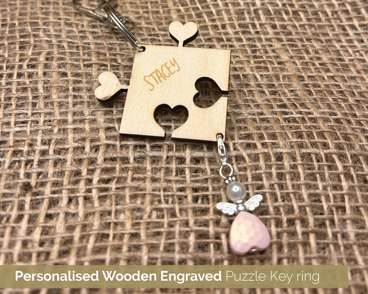 Heart Personalised Puzzle Pieces, Couple Keyring Set, Perfect gift, - 104