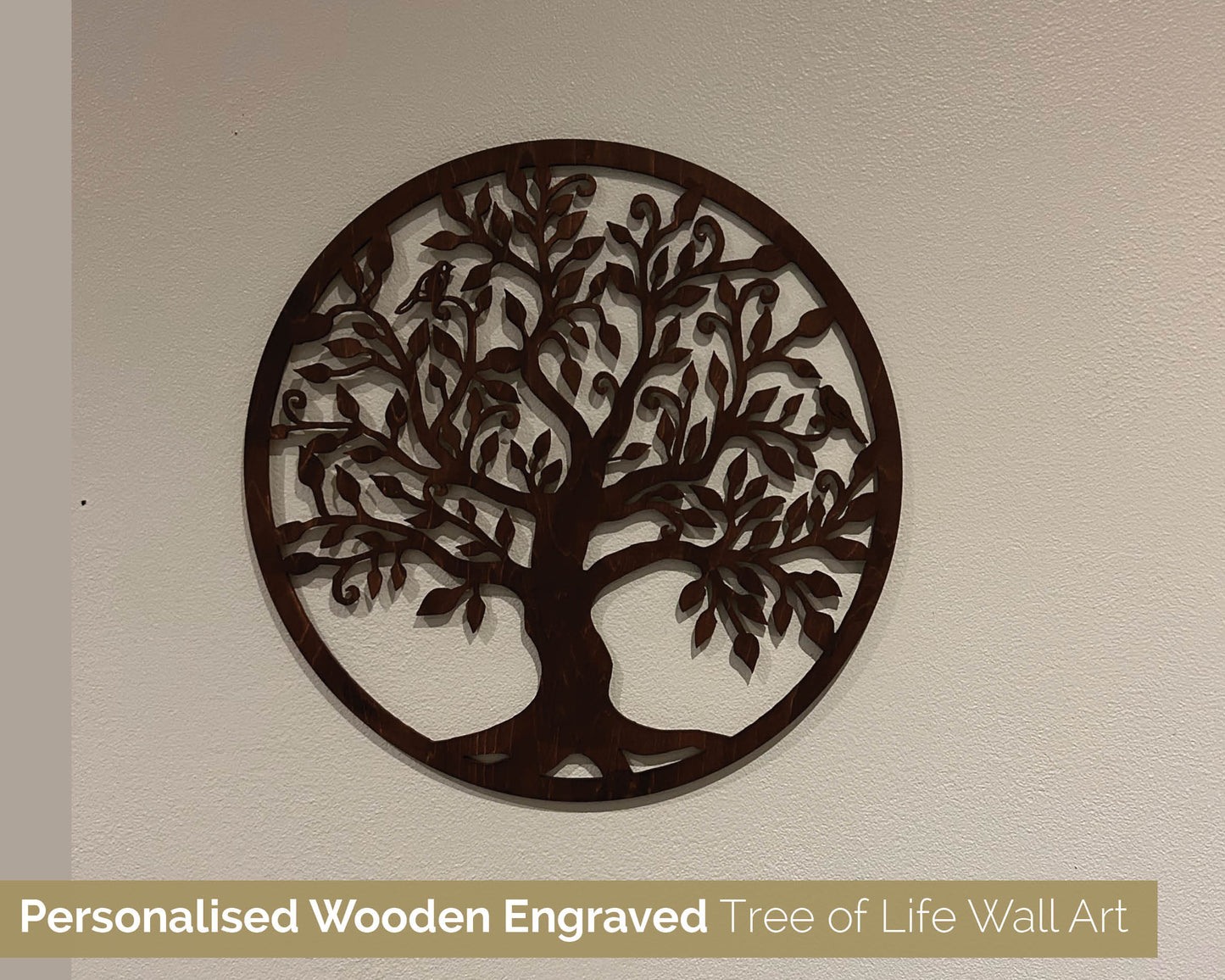 Personalised Tree of Life Wall art.  28cm Circular Wooden decoration for your home - 102
