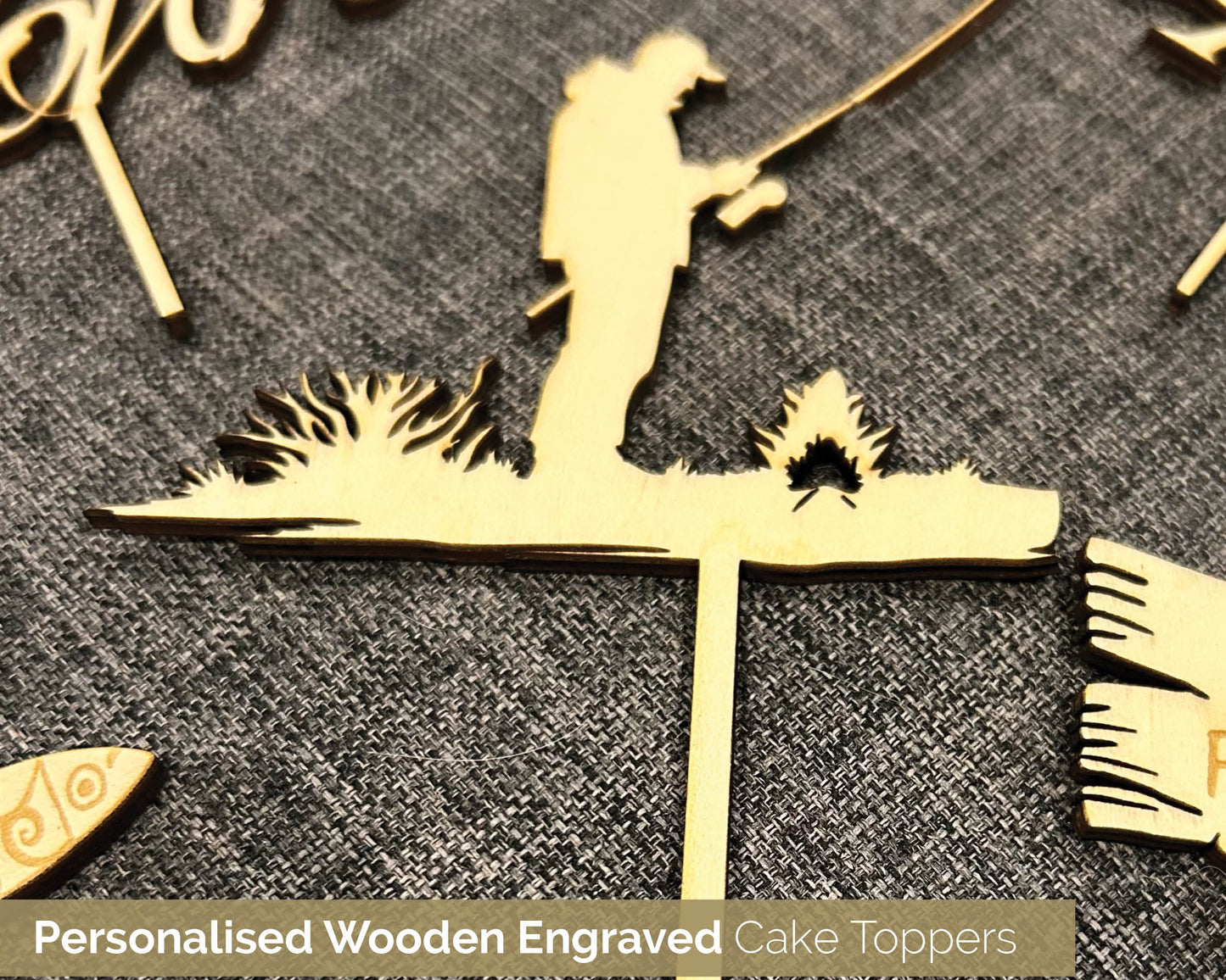 Wooden Bespoke Cake Topper Decorations Fishing - 106