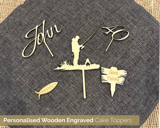Wooden Bespoke Cake Topper Decorations Fishing - 106