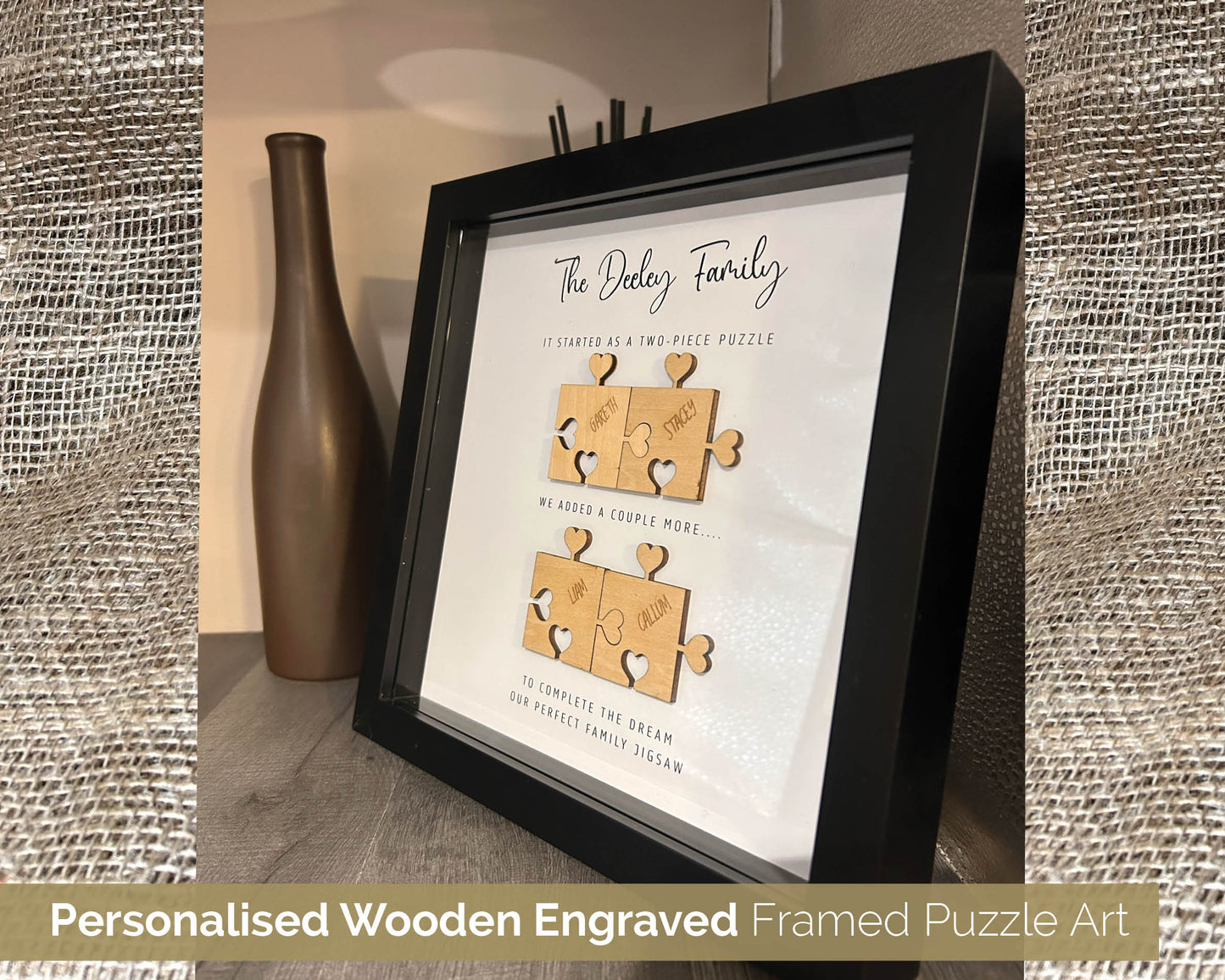 Personalised Framed Family Wall Art - Heart tab Puzzle Pieces - 108