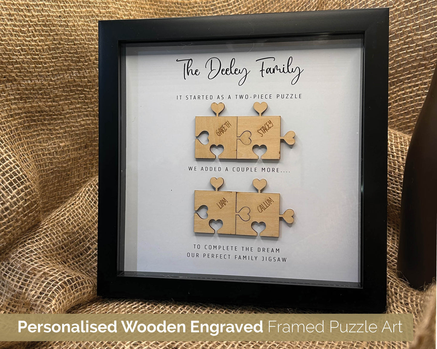 Personalised Framed Family Wall Art - Heart tab Puzzle Pieces - 108