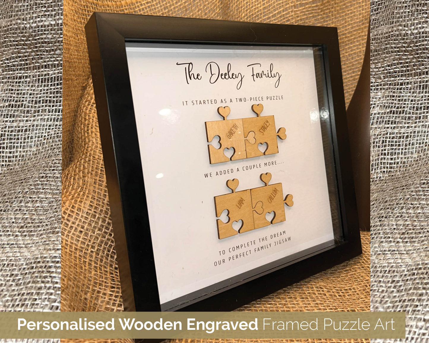 Personalised Framed Family Wall Art - Heart tab Puzzle Pieces - 108
