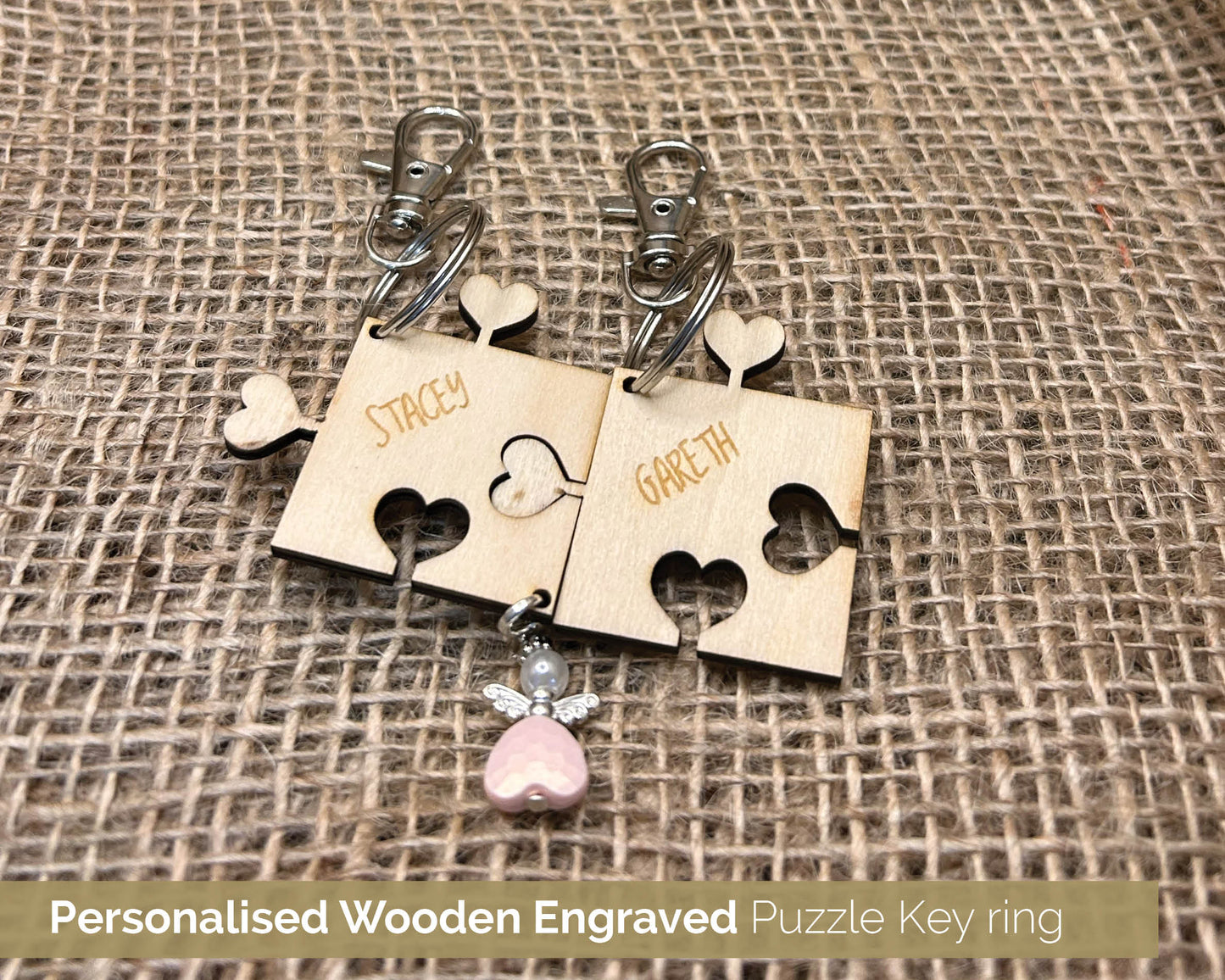 Heart Personalised Puzzle Pieces, Couple Keyring Set, Perfect gift, - 104