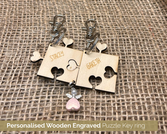Heart Personalised Puzzle Pieces, Couple Keyring Set, Perfect gift, - 104