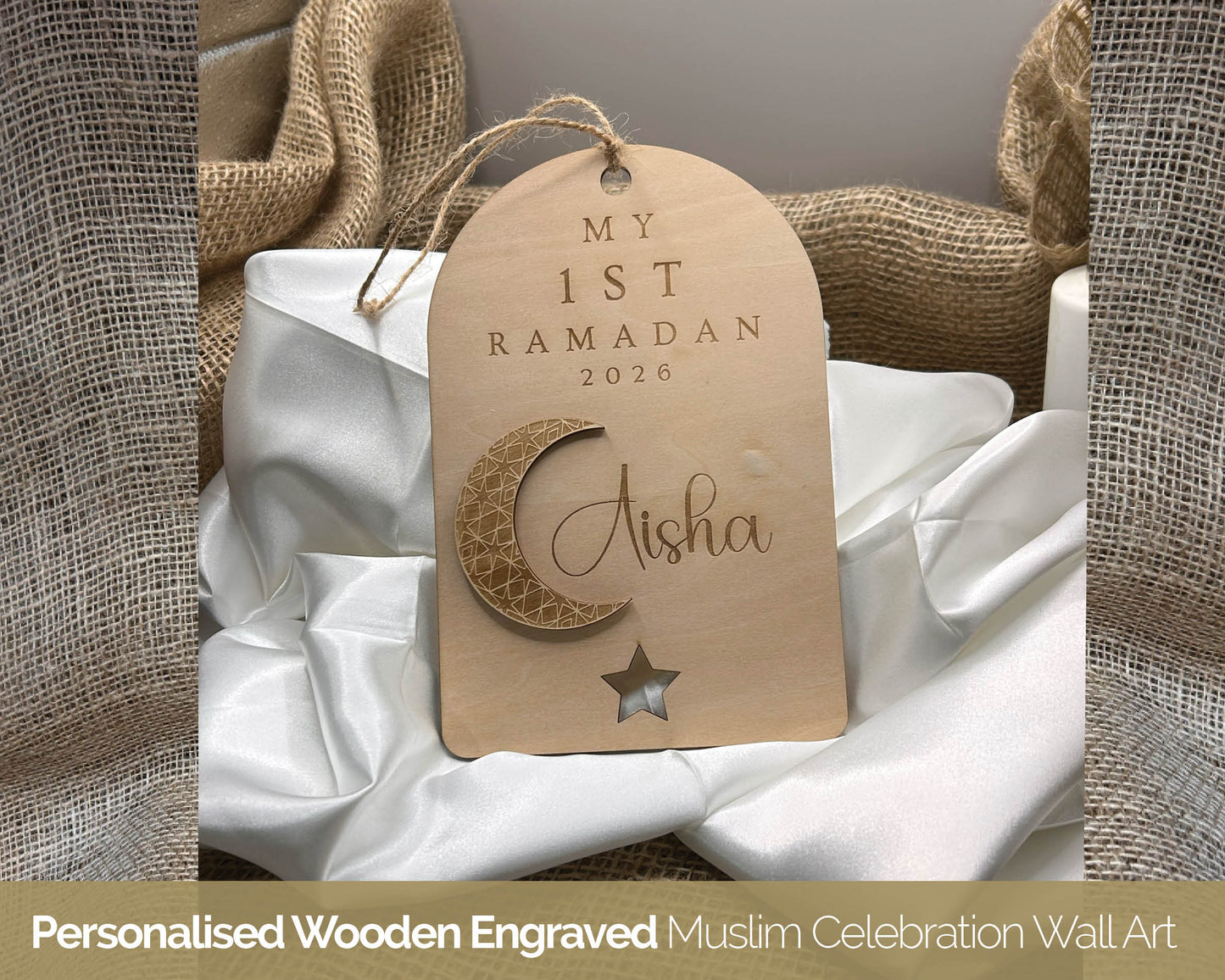 Personalised 1st Ramadan, Eid, Muslim Celebration Wooden Engraved Baby gift 100