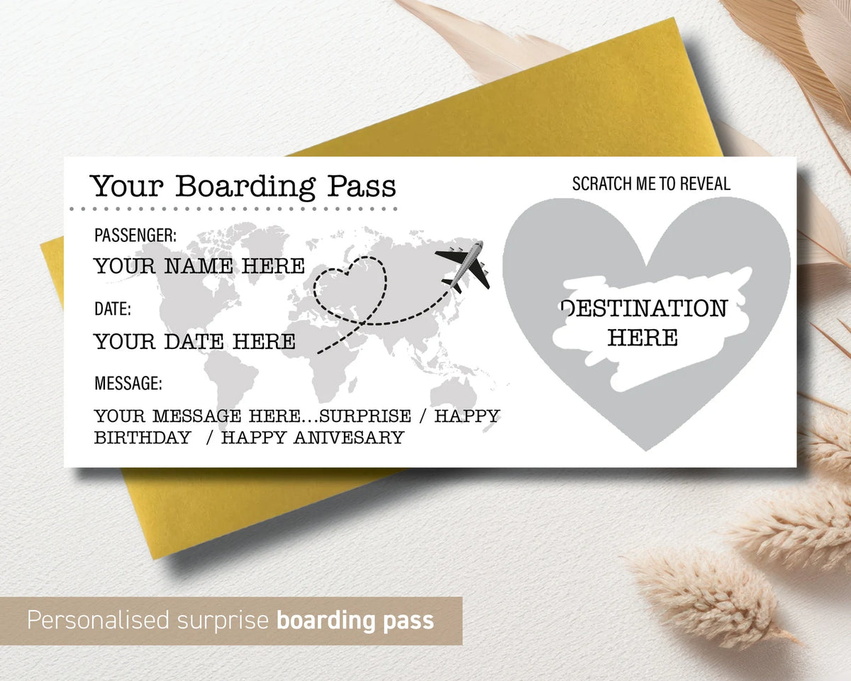 Personalised Scratch Reveal Boarding Pass, Scratch Reveal For Surprise Holiday, Holiday Destination Ticket, Holiday Gift Fake Pass (28)