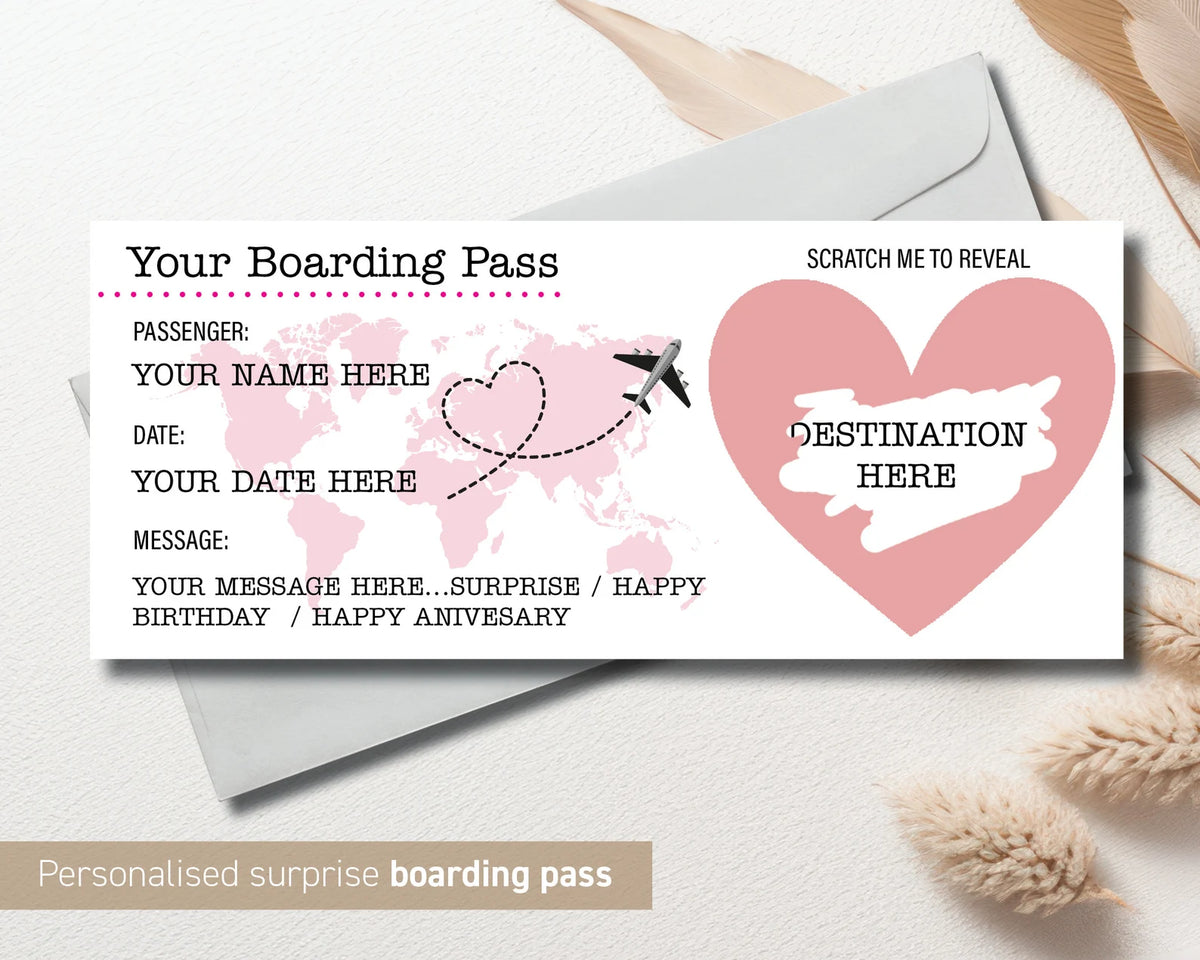 Personalised Scratch Reveal Boarding Pass, Scratch Reveal For Surprise Holiday, Holiday Destination Ticket, Holiday Gift Fake Pass (28)