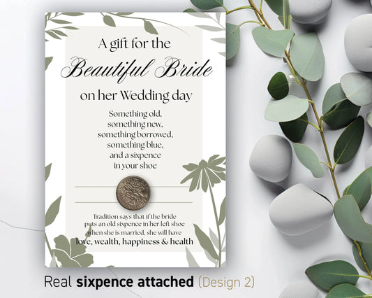 Modern Green Design Lucky Real Sixpence Card Something Old Something, Wedding Poem Gift card - 16 (green)
