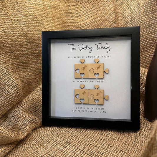 Personalised Framed Family Wall Art - Heart tab Puzzle Pieces - 108